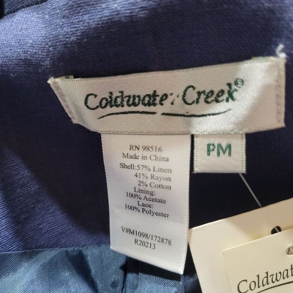 NWT Coldwater Creek Women's Linen Blend Hint Of Lace Blue Blazer Jacket Size PM - Picture 9 of 10